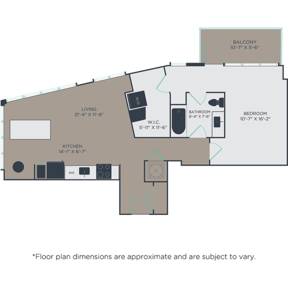 Thumbnail 2 of 2 1 bed 1 bath A6 Floor Plan at Link Apartments® H Street, Washington