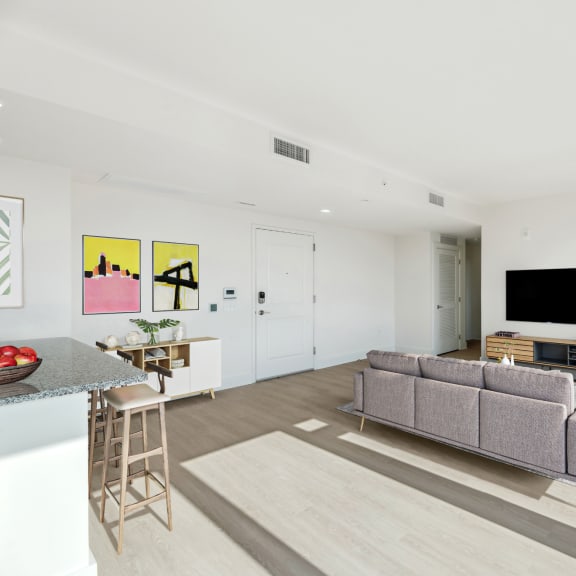 Thumbnail 5 of 7 a living room with a couch and a tv  at Link Apartments® H Street, Washington, 20002