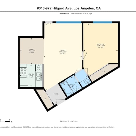 Thumbnail 2 of 3 A 1 bedroom 1 bathroom floor plan for a property at 972 Hilgard Ave, Los Angeles, CA.