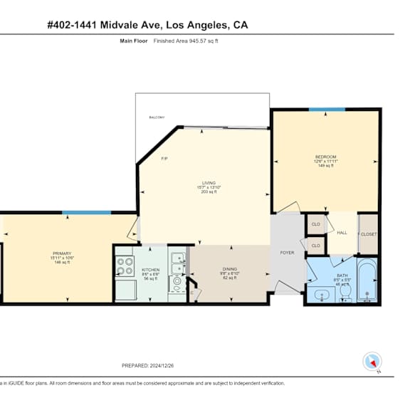 Thumbnail 2 of 3 A 2 bedroom 2 bathroom floor plan for a property at 1441 Midvale Ave, Los Angeles, CA.