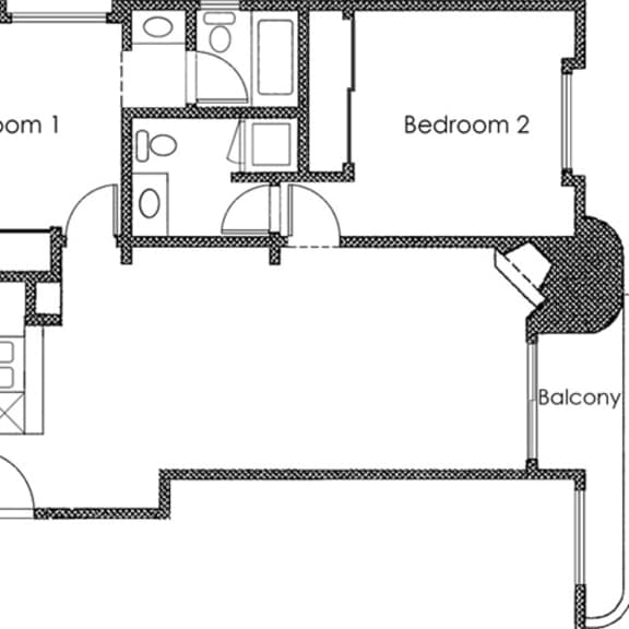 Thumbnail 3 of 3 A floor plan for a 2 bedroom 2 bathroom apartment at Midvale Court Apartments Westwood, Los Angeles, 90024