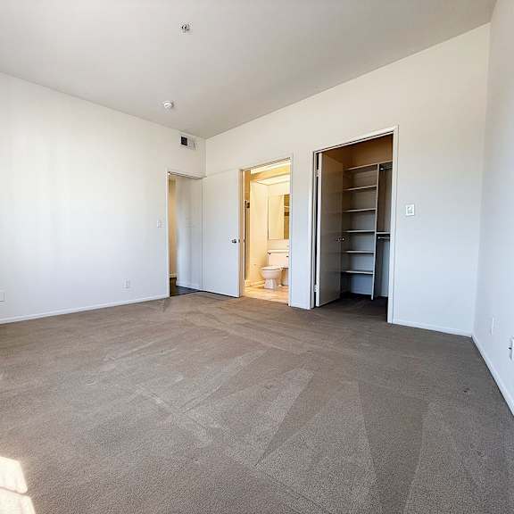 Thumbnail 5 of 53 A large empty room with a carpeted floor and white walls.