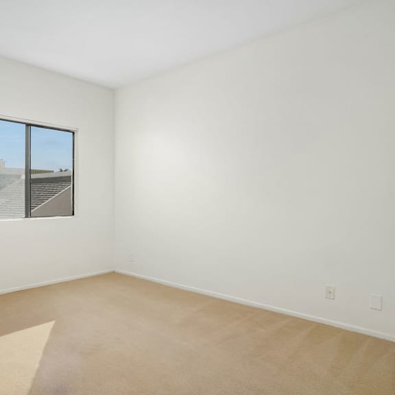 Thumbnail 25 of 29 Empty room with a window showing a parking lot outside.