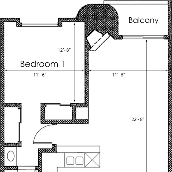 Thumbnail 1 of 8 1 bed 1 bath X07 Floor Plan at Midvale Court, Los Angeles, California