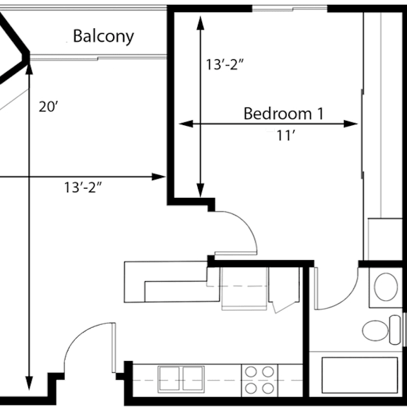 Thumbnail 3 of 3 A 1 bedroom 1 bath floor plan at Midvale Towers Apartments Westwood, California