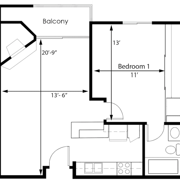 Thumbnail 1 of 18 1 bedroom 1 bath B at Midvale Towers Apartments Westwood, Los Angeles, 90024