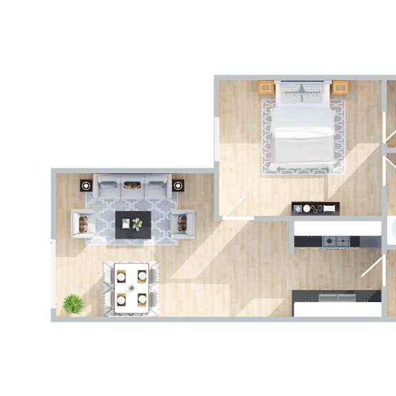 Thumbnail 1 of 2 A floor plan of a house with a kitchen, living room, and bathroom.