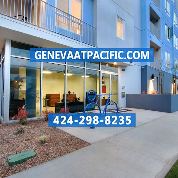 a building with the text "genevaatpacific.com" on the front.