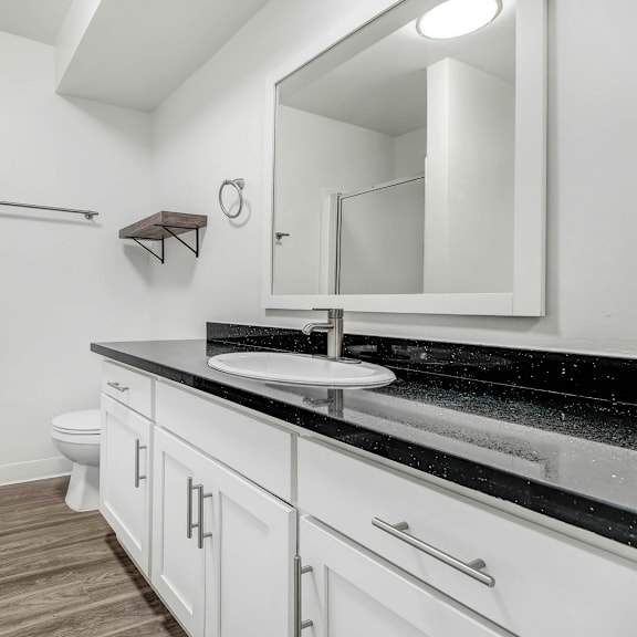 the ensuite bathroom of our studio apartment atrium is clean and ready to use