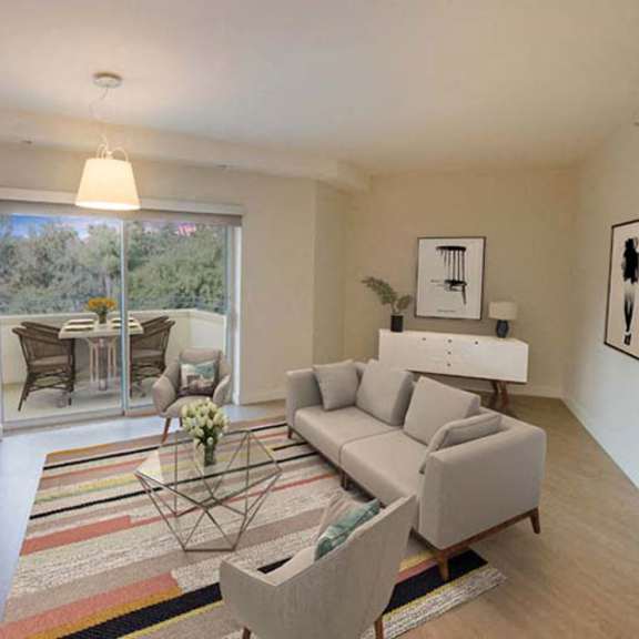Thumbnail 2 of 7 a living room with a couch and a television at Wilshire Margot, Los Angeles, CA