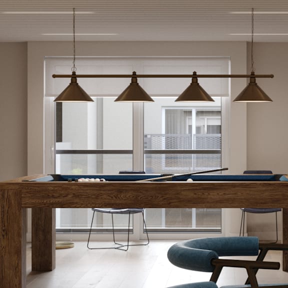 a dining room with a wooden table and chairs.
