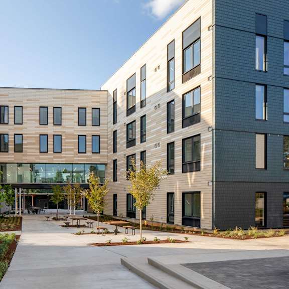 a modern building with a courtyard in the middle.