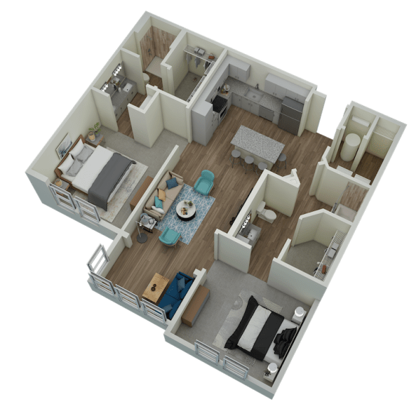 Thumbnail 1 of 2 Unit B2 Solarium 2-bedroom, 2-bath 1,223 sqft 3D floor plan at Canopy Park Apartments, Pelham, AL 35124