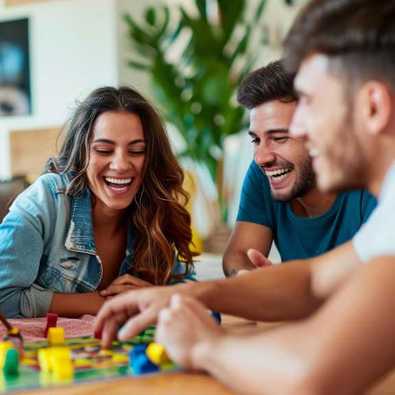 three people are playing a board game together.