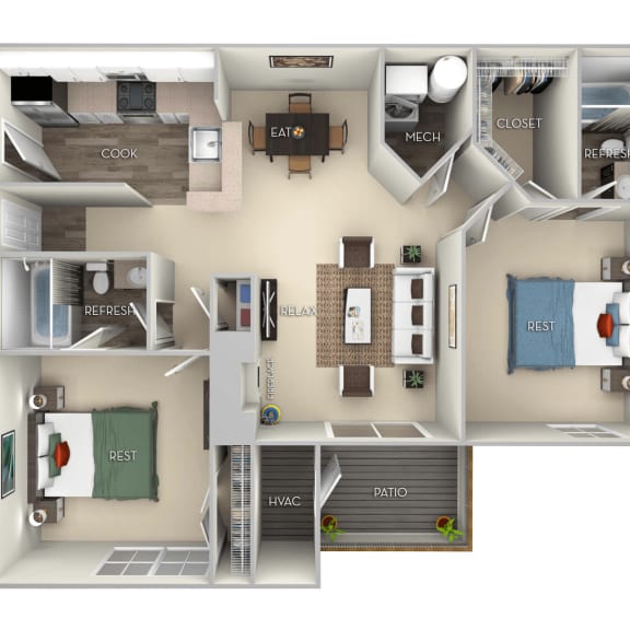 Thumbnail 1 of 2 2 bed 2 bathroom furnished floor plan at Saratoga Square, Virginia, 22153