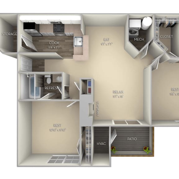 Thumbnail 2 of 2 2 bedroom 2 bathroom unfurnished floor plan at Saratoga Square, Springfield, Virginia
