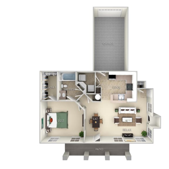 Thumbnail 1 of 2 1120 Square-Feet Augustine Furnished  1 Bedroom 1 Bath Floor Plan at Northlake Park, Orlando, Florida