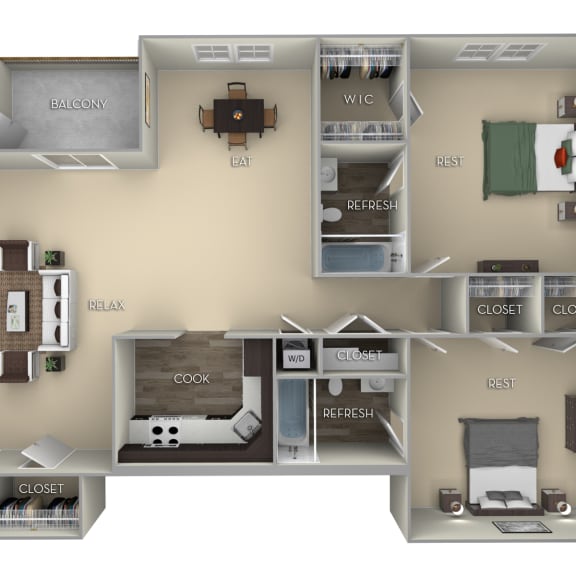 Thumbnail 1 of 2 1069 Square-Feet Catoctin Tuscarora Creek  2 bedroom 2 bath furnished floor plan apartment in Leesburg VA