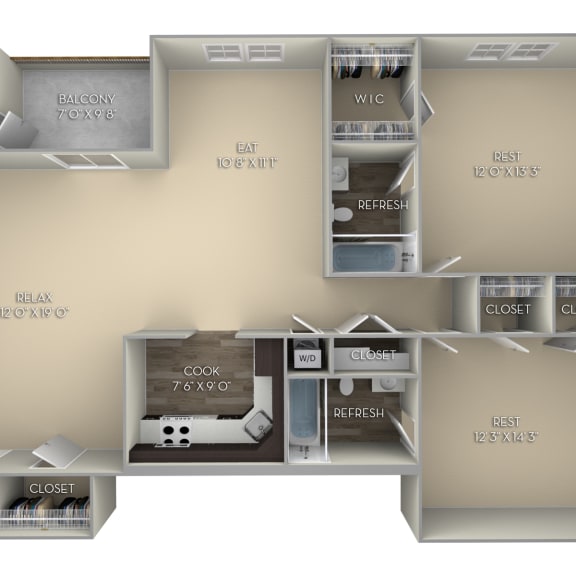 Thumbnail 2 of 2 1069 SF Catoctin Tuscarora Creek  2 bedroom 2 bath unfurnished floor plan apartment in Leesburg VA