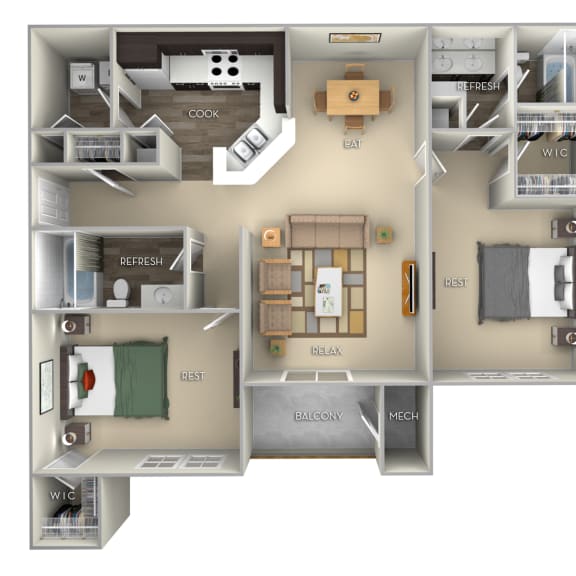Thumbnail 1 of 2 Chestnut Woodland Park 2 bedroom 2 bath furnished floor plan apartment in Herndon VA