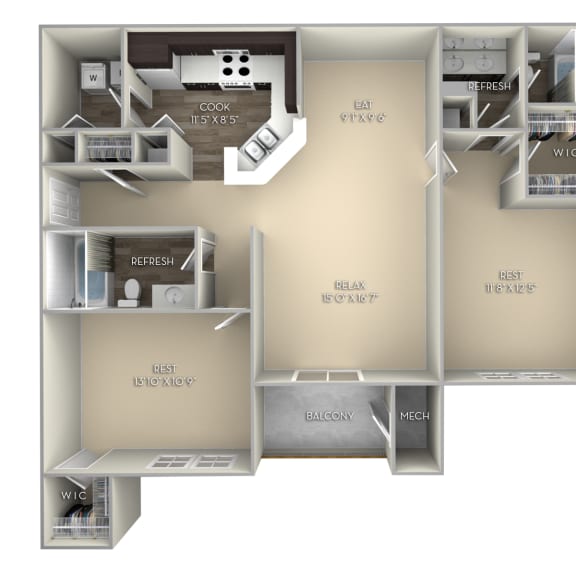 Thumbnail 2 of 2 Chestnut Woodland Park 2 bedroom 2 bath unfurnished floor plan apartment in Herndon VA