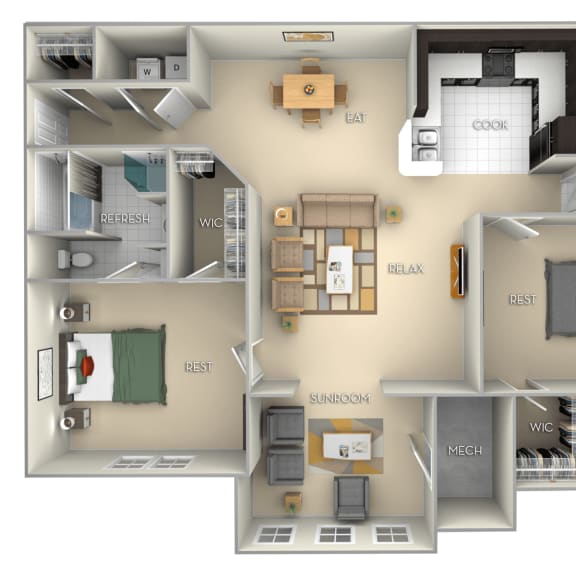 Thumbnail 1 of 2 Compass Pointe Village on the Lake 2 bedroom 2 bath furnished floor plan apartment in Spring Lake NC