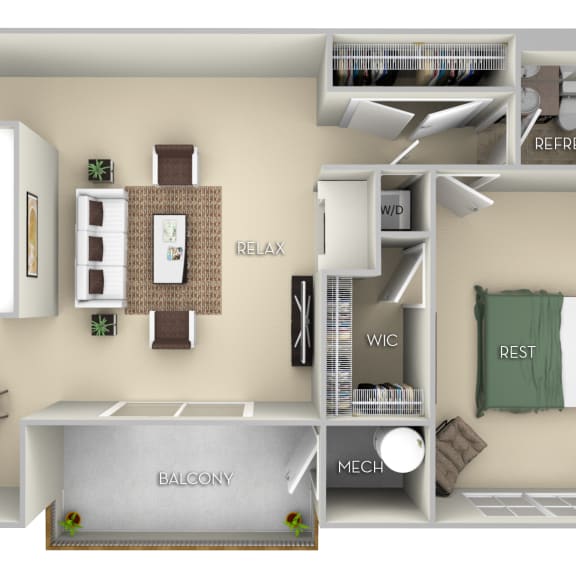 Thumbnail 1 of 2 Patriot Fairfax Square 2 bedroom 1 bath furnished floor plan apartment at Fairfax Square, Fairfax, 22031