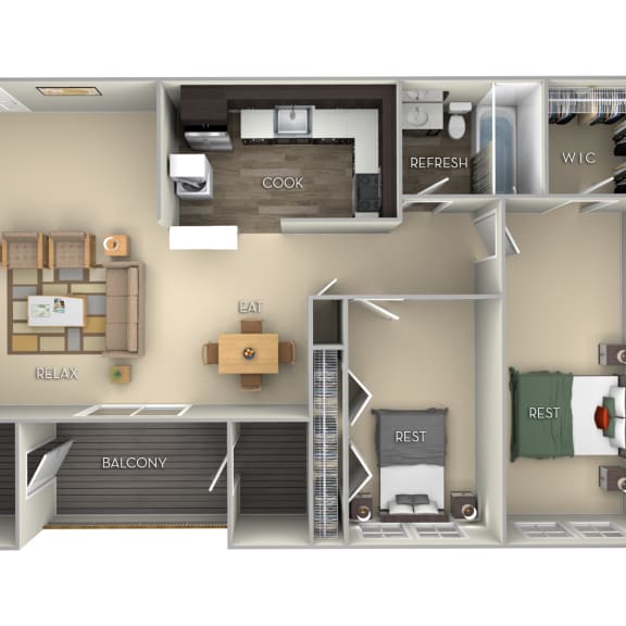 Thumbnail 1 of 2 1100 SF 2 Bedroom 1 Bath Floor Plan at Middletown Valley, Middletown