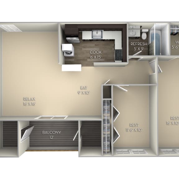 Thumbnail 2 of 2 1100 Square-Feet 2 Bedroom 1 Bathroom Floor Plan at Middletown Valley, Middletown, MD, 21769