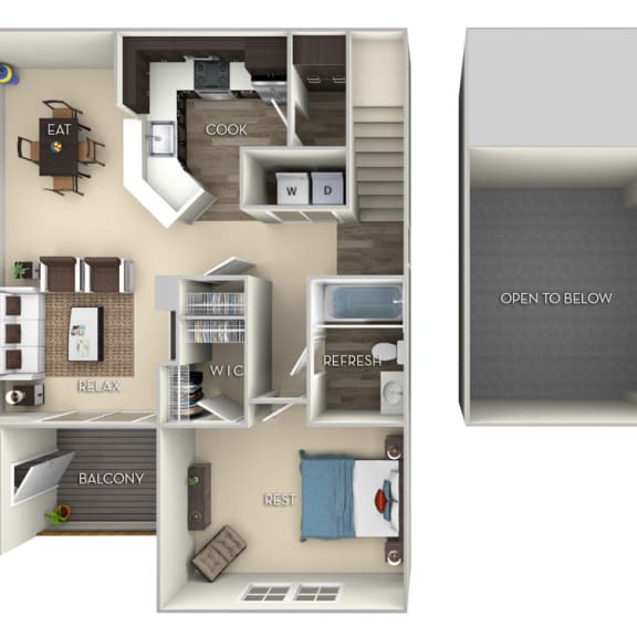 Thumbnail 1 of 2 1127 Square-Feet The Hawthorne Broadlands 2 bedroom 2 bath furnished floor plan at Broadlands, Ashburn