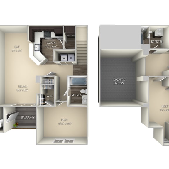 Thumbnail 2 of 2 1127 SF The Hawthorne Broadlands 2 bedroom 2 bath unfurnished floor plan apartment in Ashburn VA at Broadlands, Virginia, 20148