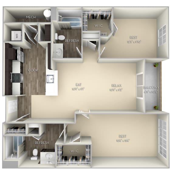 Thumbnail 2 of 2 Harvard Kensington Place 2 bedrooms 2 baths unfurnished floor plan apartment in Woodbridge VA at Kensington Place, Virginia