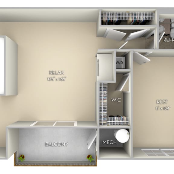 Thumbnail 2 of 2 Patriot Fairfax Square 2 bedroom 1 bath unfurnished floor plan apartment in Fairfax VA at Fairfax Square, Fairfax, VA, 22031