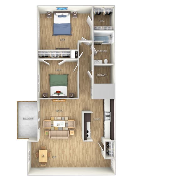 Thumbnail 1 of 2 2-bedroom-1-bath Floor Plan at West Pointe Apartments, Burlington, NC