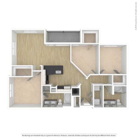 Thumbnail 1 of 3 bedroom floor plan an in 2 bed 2 bath apartment at the historic electric building in fort worth