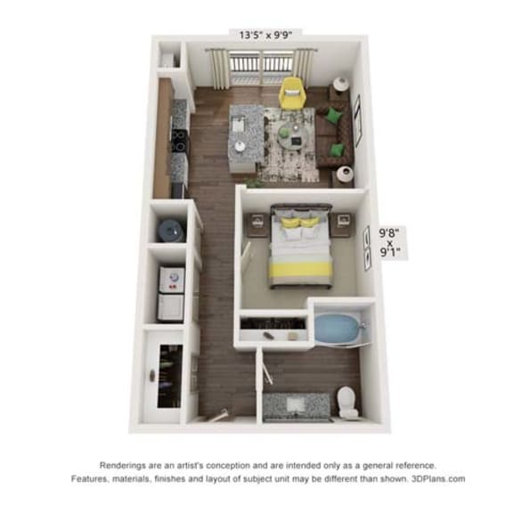 Thumbnail 1 of 2 bedroom floor plan  townhouse 413 sq ft  the residences at