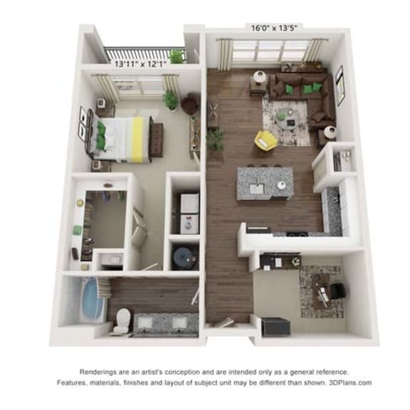 Thumbnail 1 of 4 a 1 bedroom floor plan  villas at town