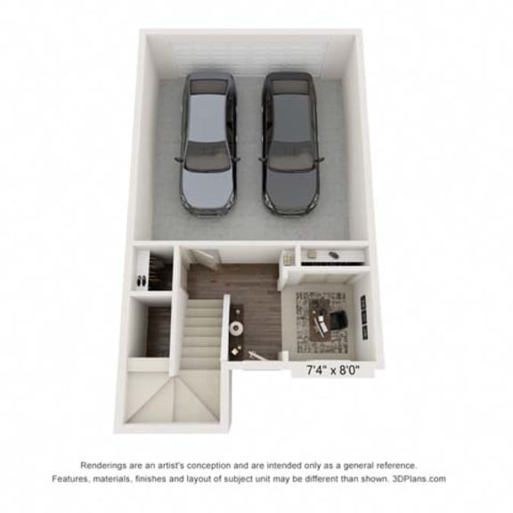 Thumbnail 3 of 5 a car is parked in a small box