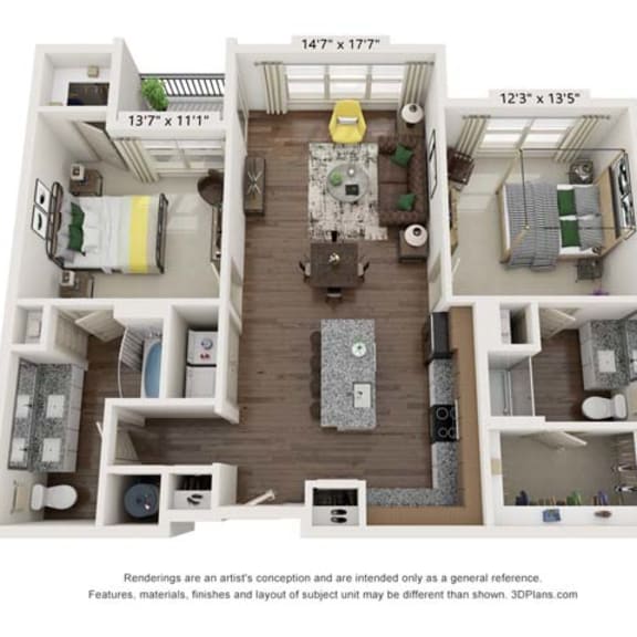 Thumbnail 1 of 2 a 2 bedroom floor plan with a bathroom and a living room
