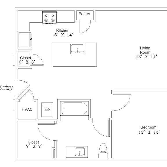 Thumbnail 1 of 2 A floor plan of a home showing a kitchen, living room, and bedrooms.