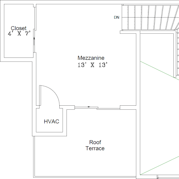 Thumbnail 2 of 3 A floor plan shows a room with a Mezzanine and a HVAC unit.