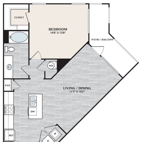 Thumbnail 4 of 7 a floor plan of a studio apartment with a bedroom and a living room