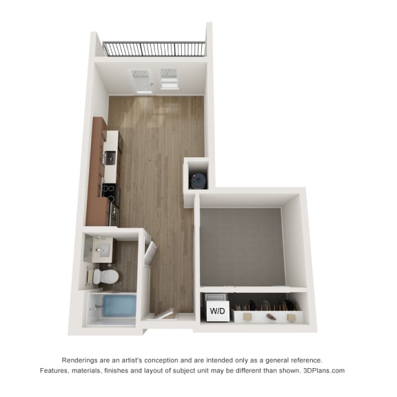 Thumbnail 2 of 2 a floor plan of a studio apartment with a bedroom and a living room