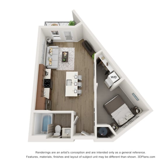 Thumbnail 1 of 2 a stylized drawing of a 1 bedroom floor plan
