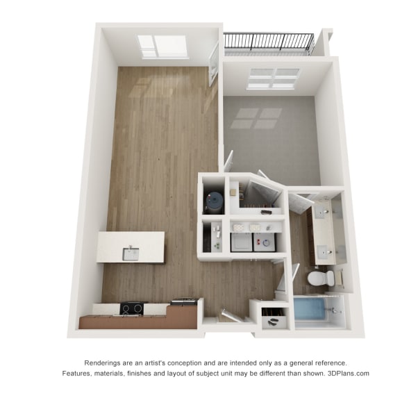 Thumbnail 2 of 2 a 1 bedroom floor plan with a bathroom and a kitchen