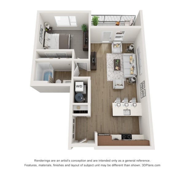 Thumbnail 1 of 2 a stylized floor plan of a 1 bedroom floor plan