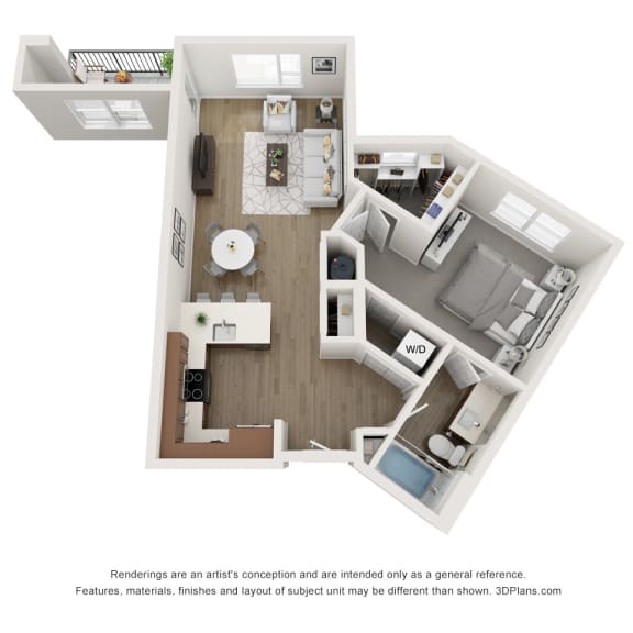 Thumbnail 1 of 2 a stylized floor plan with a bedroom and a living room
