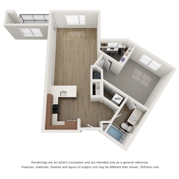 Thumbnail 2 of 2 a stylized floor plan with a bedroom and a living room
