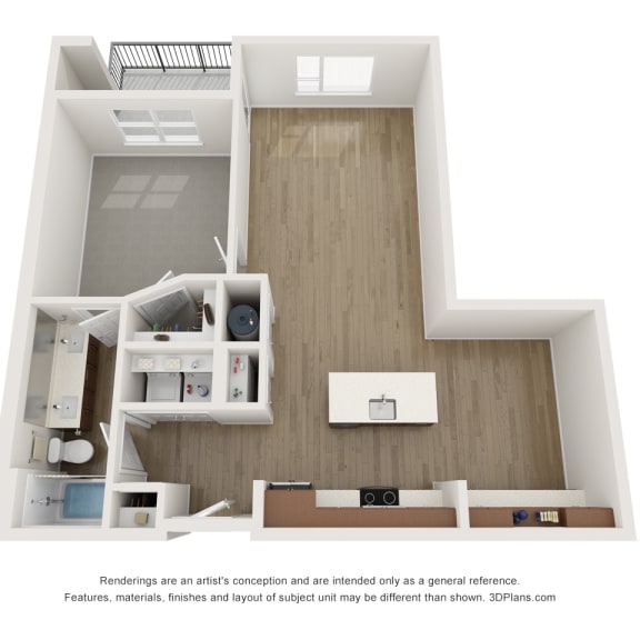 Thumbnail 2 of 2 a 1 bedroom floor plan with a bathroom and a balcony