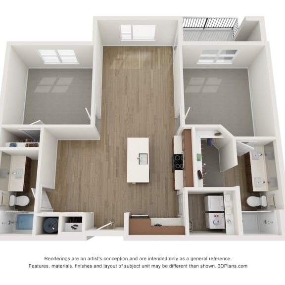 Thumbnail 2 of 2 an overhead view of a 1 bedroom floor plan of a 2100 sq ft apartment